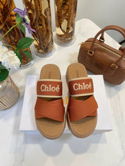 WOODY WEDGE SANDALS IN BRONZE BROWN CANVAS WITH CIDER BROWN RUBBER SOLE