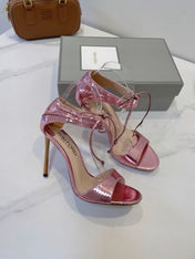 TOM FORD 26S HIGH HEEL SANDALS IN LIGHT METALLIC PINK SNAKESKIN CALFSKIN