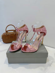 TOM FORD 26S HIGH HEEL SANDALS IN LIGHT METALLIC PINK SNAKESKIN CALFSKIN