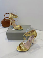 TOM FORD 26S HIGH HEEL SANDALS IN METALLIC GOLD SNAKESKIN CALFSKIN