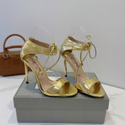 TOM FORD 26S HIGH HEEL SANDALS IN METALLIC GOLD SNAKESKIN CALFSKIN