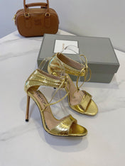 TOM FORD 26S HIGH HEEL SANDALS IN METALLIC GOLD SNAKESKIN CALFSKIN