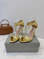 TOM FORD 26S HIGH HEEL SANDALS IN METALLIC GOLD SNAKESKIN CALFSKIN