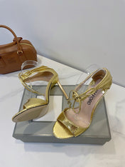 TOM FORD 26S HIGH HEEL SANDALS IN METALLIC GOLD SNAKESKIN CALFSKIN