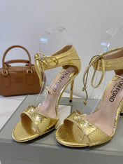 TOM FORD 26S HIGH HEEL SANDALS IN METALLIC GOLD SNAKESKIN CALFSKIN