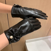 TOUCHSCREEN GLOVES IN BLACK LAMBSKIN WITH GOLD LOGO 462264