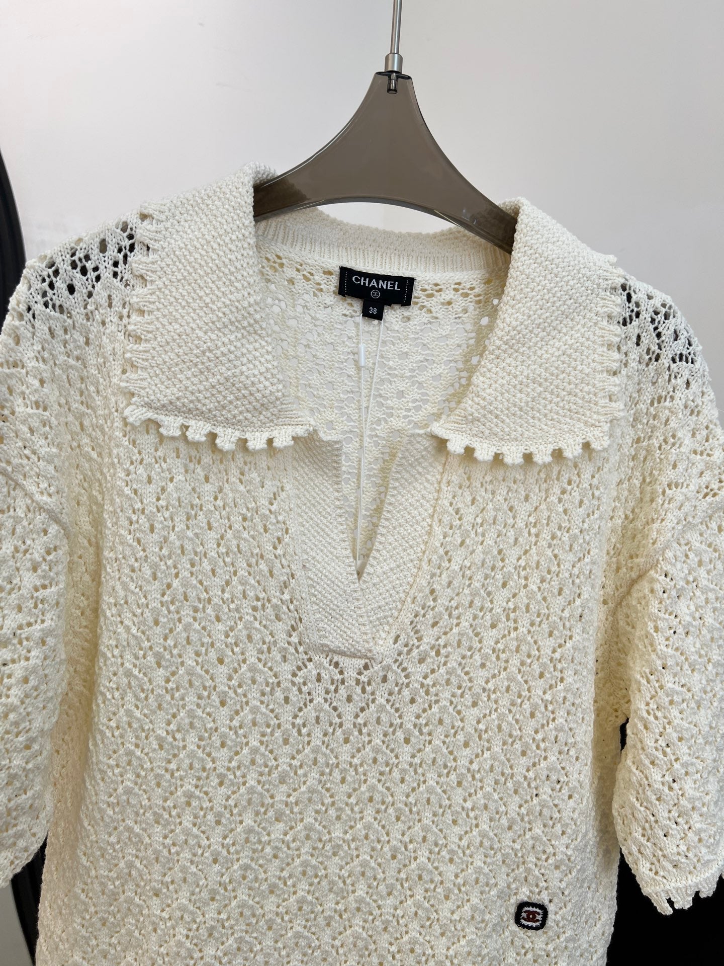 CHANEL 26S CROCHET KNIT POLO TOP 1431