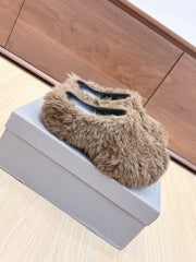 BALENCIAGA 25S MULES IN BROWN FAUX FUR