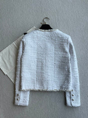 Chanel 25P Cardigan White Tweed With Pearl 234889