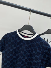 GUCCI SHORT-SLEEVE CREW NECK KNIT TOP WITH WHITE TRIM 256819