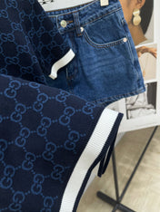 GUCCI SHORT-SLEEVE CREW NECK KNIT TOP WITH WHITE TRIM 256819