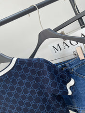 GUCCI SHORT-SLEEVE CREW NECK KNIT TOP WITH WHITE TRIM 256819