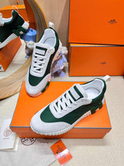 BOUNCING SNEAKER IN PALE GRAY SUEDE AND GREEN FOREST KNIT