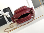 CHANEL 25S CAMERA BAG 23 IN DARK RED LAMBSKIN WITH GOLD HARDWARE