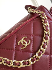 CHANEL 25S CAMERA BAG 23 IN DARK RED LAMBSKIN WITH GOLD HARDWARE