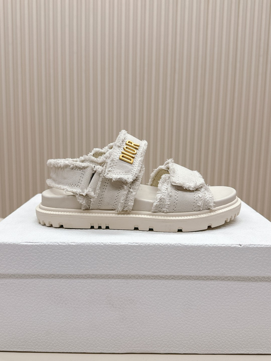 DIOR BACK-STRAP SANDALS 25S IN WHITE DENIM AND CALFSKIN WITH GOLD HARDWARE