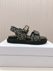 DIOR BACK-STRAP SANDALS 25S IN BLACK FABRIC AND CALFSKIN WITH GOLD HARDWARE