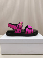 DIOR BACK-STRAP SANDALS 25S IN DARK PINK FABRIC AND BLACK CALFSKIN WITH GOLD HARDWARE