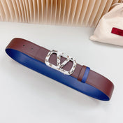Vlogo Brown Black White Stone Silver Buckle Belt 40mm Chocolate Blue Leather