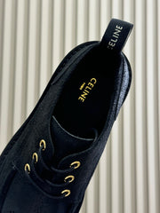 CELINE 25S THICK SOLED LOAFERS IN BLACK CALFSKIN SUEDE