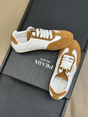 PRADA 25S SNEAKER IN WHITE MIX CAMEL BROWN SUEDE STYLE 4