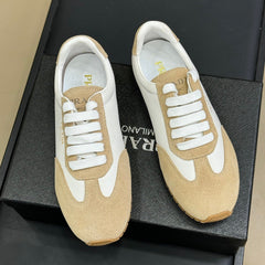 PRADA 25S SNEAKER IN WHITE MIX DARK BEIGE SUEDE STYLE 2