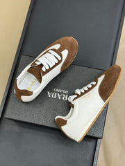 PRADA 25S SNEAKER IN WHITE MIX BROWN SUEDE STYLE 1
