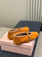 ALAIA 25S MARY JANE SHEARLING FLATS IN DARK CARAMEL SUEDE