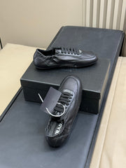 PRADA 25S COLLAPSE FLAT SHOES IN BLACK CALFSKIN