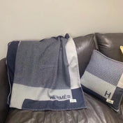 H RIVIERA BLANKET 200 CM IN NAVY BLUE WOOL AND CASHMERE 136856