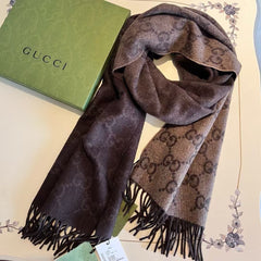 SCARF 200 CM CHOCOLATE BROWN GG CASHMERE JACQUARD 405133