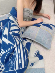 AVALON EPOPEE BLANKET 140 CM IN COBALT BLUE WOOL AND CASHMERE 415188