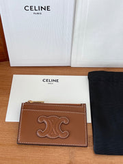 CELINE 25S ZIPPED CARD HOLDER 11 IN BROWN CALFSKIN GOLD HARDWARE