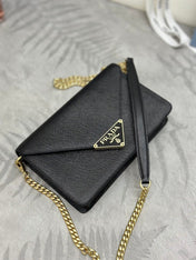 PRADA 25S SAFFIANO SHOULDER BAG 21 IN BLACK CALFSKIN GOLD HARDWARE