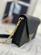 PRADA 25S SAFFIANO SHOULDER BAG 21 IN BLACK CALFSKIN GOLD HARDWARE