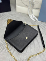 PRADA 25S SAFFIANO SHOULDER BAG 21 IN BLACK CALFSKIN GOLD HARDWARE