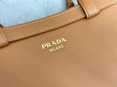 PRADA 25S BUCKLE MEDIUM HANDBAG 35 IN DARK CARAMEL CALFSKIN GOLD HARDWARE