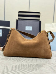 PRADA 25S AIMEE SHOULDER BAG 39 IN BROWN SUEDE