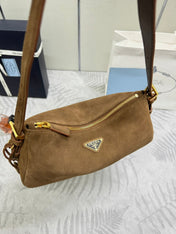 PRADA 25S AIMEE MEDIUM SHOULDER BAG 31 IN BROWN SUEDE