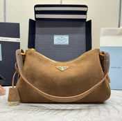 PRADA 25S AIMEE MEDIUM SHOULDER BAG 31 IN BROWN SUEDE