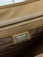 PRADA 25S RE-EDITION 1978 MEDIUM 35 IN DARK CARAMEL NYLON AND SAFFIANO CALFSKIN