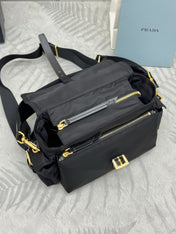PRADA 25S EXPLORE LARGE SHOULDER BAG 30 IN BLACK RE-NYLON WITH FLAP