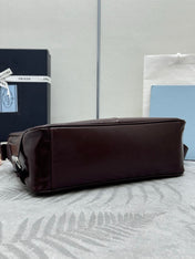 PRADA 25S SHOULDER BAG 35 IN DARK BROWN CALFSKIN SILVER HARDWRE