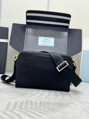 PRADA 25S SHOULDER BAG 24 IN BLACK RE-NYLON SILVER HARDWARE