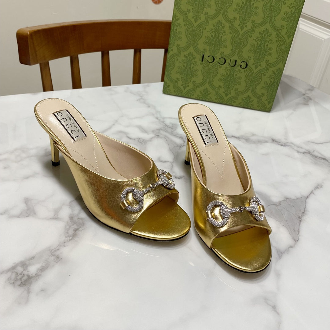 GUCCI 26S HORSEBIT HIGH-HEELED SANDALS 80 MM IN GOLD CALFSKIN