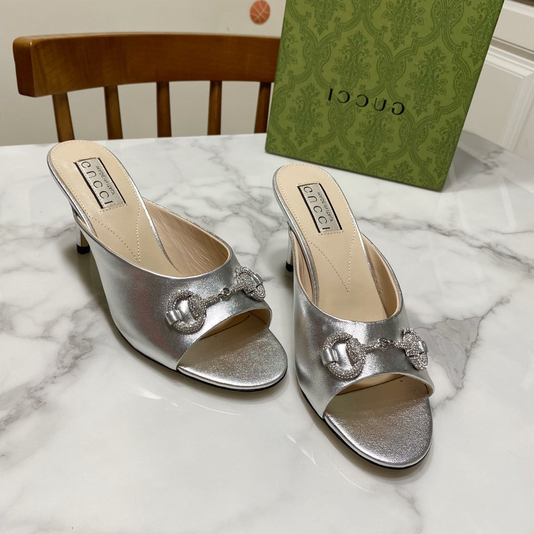 GUCCI 26S HORSEBIT HIGH-HEELED SANDALS 80 MM IN SILVER CALFSKIN