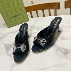 GUCCI 26S HORSEBIT HIGH-HEELED SANDALS 80 MM IN BLACK CALFSKIN