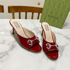 GUCCI 26S HORSEBIT HIGH-HEELED SANDALS 80 MM IN DARK RED GLOSSY CALFSKIN