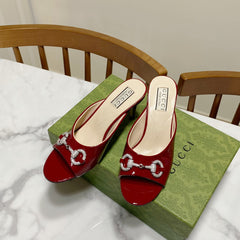 GUCCI 26S HORSEBIT HIGH-HEELED SANDALS 80 MM IN DARK RED GLOSSY CALFSKIN