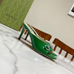 GUCCI 26S HORSEBIT HIGH-HEELED SANDALS 80 MM IN GREEN GLOSSY CALFSKIN